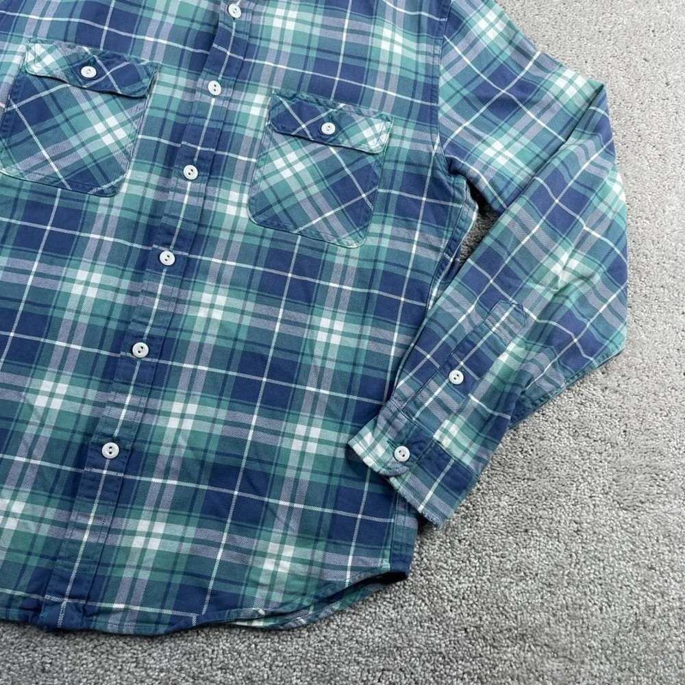 J‎ Crew Shirt Mens Medium Blue Green Plaid Flannel Workwear Button Up